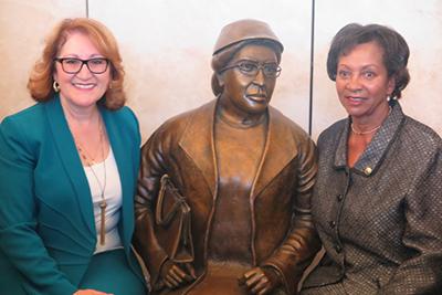 Assemblymember Reyes with Rosa Parks Statue